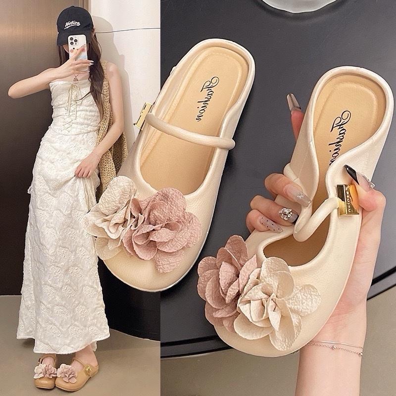 Giày Búp Bê Nữ Cài Hoa Hottrend Mũi Tròn, Dép Sục Nữ Đế Bệt Phong Cách Sang Chảnh -Topsneaker