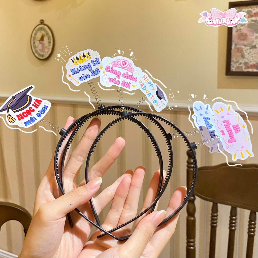 Cài tóc lò xo icon Tốt nghiệp - Sinh nhật siu cute