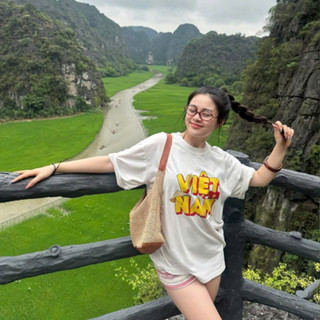 Áo thun nữ form rộng Việt Nam tôi yêu  BST cổ tròn vải cotton khô - Áo thun đi chơi đi du lịch in chữ VIET NAM bông lúa