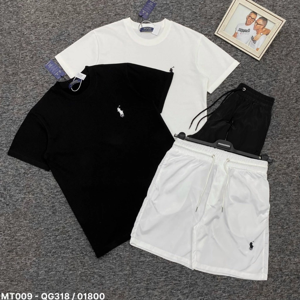 Bộ quần áo RL nam nữ🔱Thêu Ngựa🔱 sét bộ mùa hè cotton 100% cổ tròn ngắn tay trắng đen thể thao