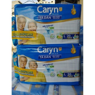 Tã dán Caryn chăm sóc da 20 miếng Tặng 1 khăn ướt size L 50_70kg siêu thấm tới 10 giờ