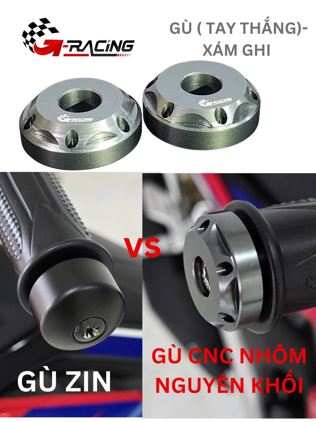 Gù nhôm CNC nguyên khối G Racing Màu Xám |GGG001-5