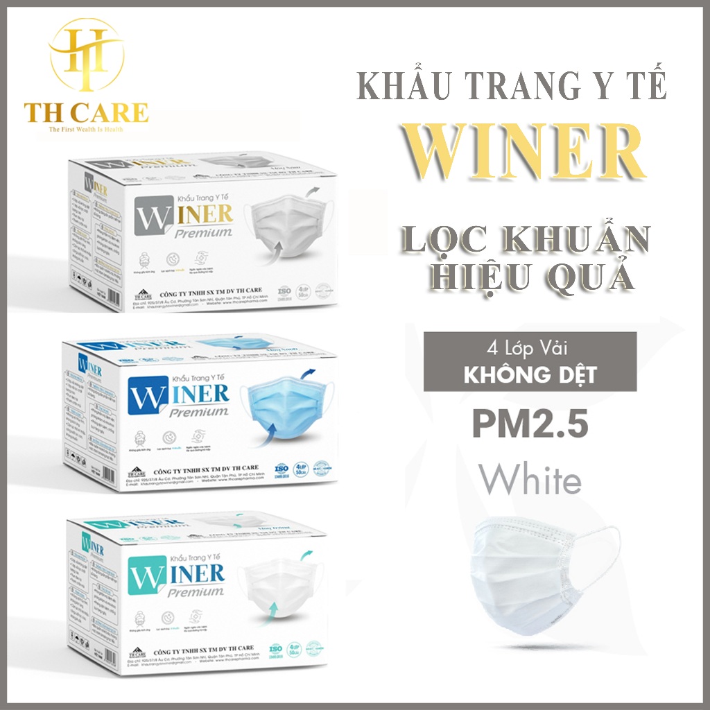 [Giá Sỉ] Combo 4 Hộp Khẩu trang y tế WINER 4 lớp lọc khuẩn. Mềm mịn, thun co giãn tốt.