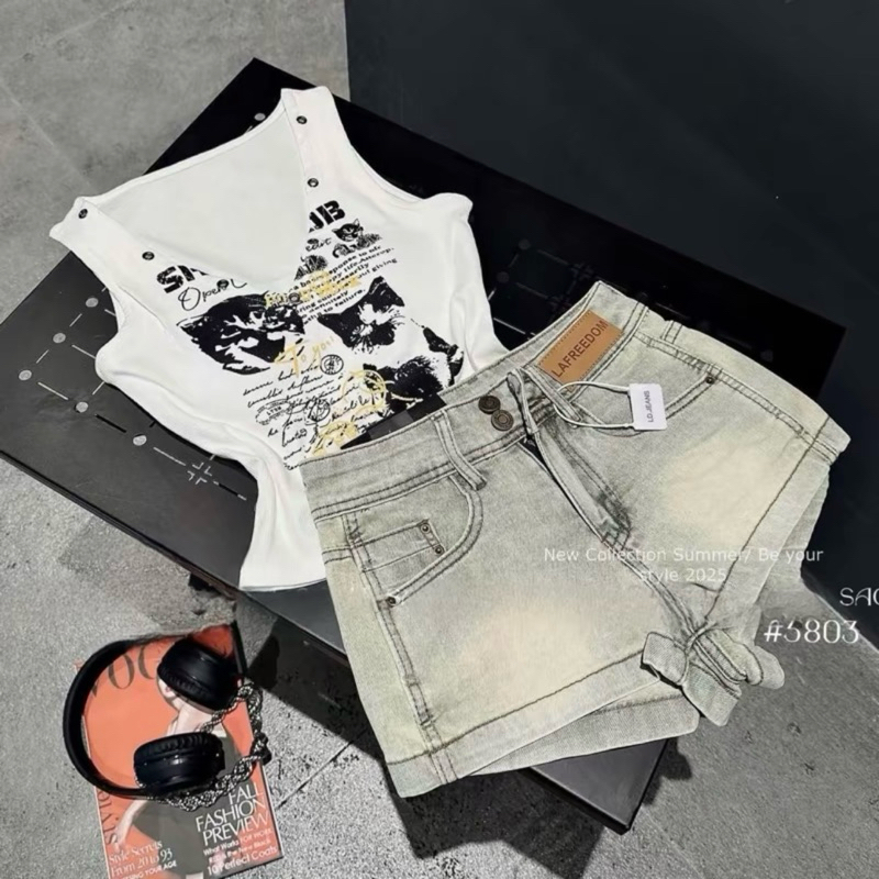 Quần Đùi Nữ Dáng Ngắn Form Chữ A Tag Da Quần Short Nữ Lưng Cao Hách Dáng chất Liệu Jeans Mềm Co Giãn Phong Cách Hàn Quốc | BigBuy360 - bigbuy360.vn