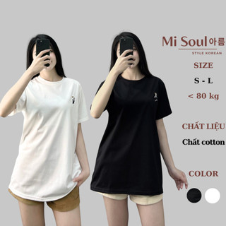 Áo Phông Dáng Rộng Thêu Hình Ngựa, Hình Chó Kèm Khăn Quàng Cổ Bigsize Misoul, Áo Phông Chất Cotton Cộc Tay 267-275