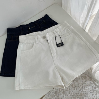 Quần Short Jean Trắng Nữ Lưng Cao Trơn Basic 7981 Ulzzang Hàn Quốc