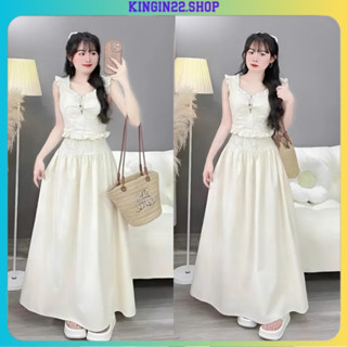 Set Đồ Nữ - Áo 2 dây croptop kèm chân váy xòe dáng dài cho các nàng đi chơi, đi biển Kingin22 K206