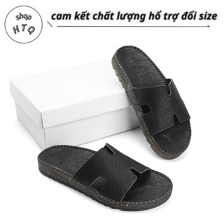 Dép da nam cao cấp đế cao su đúc nguyên khối may xung quang đế 🔹Mã Sản Phẩm: dép chữ H,đen