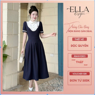  Váy Đầm Thiết Kế Ella Desgin dành cho nữ kiểu dáng midi phối cổ trắng phù hợp mặc đi làm  đi chơi A50 