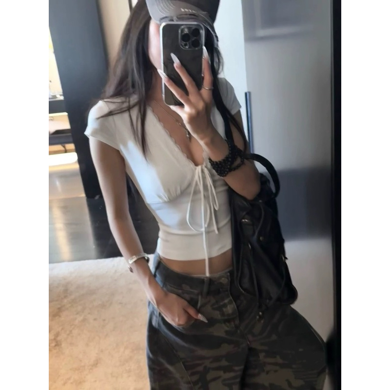 Áo thun nữ ôm body cổ ren cột dây ngực TABISHOP Áo kiểu nữ phong cách sexy mặc hè đi chơi(158) | BigBuy360 - bigbuy360.vn