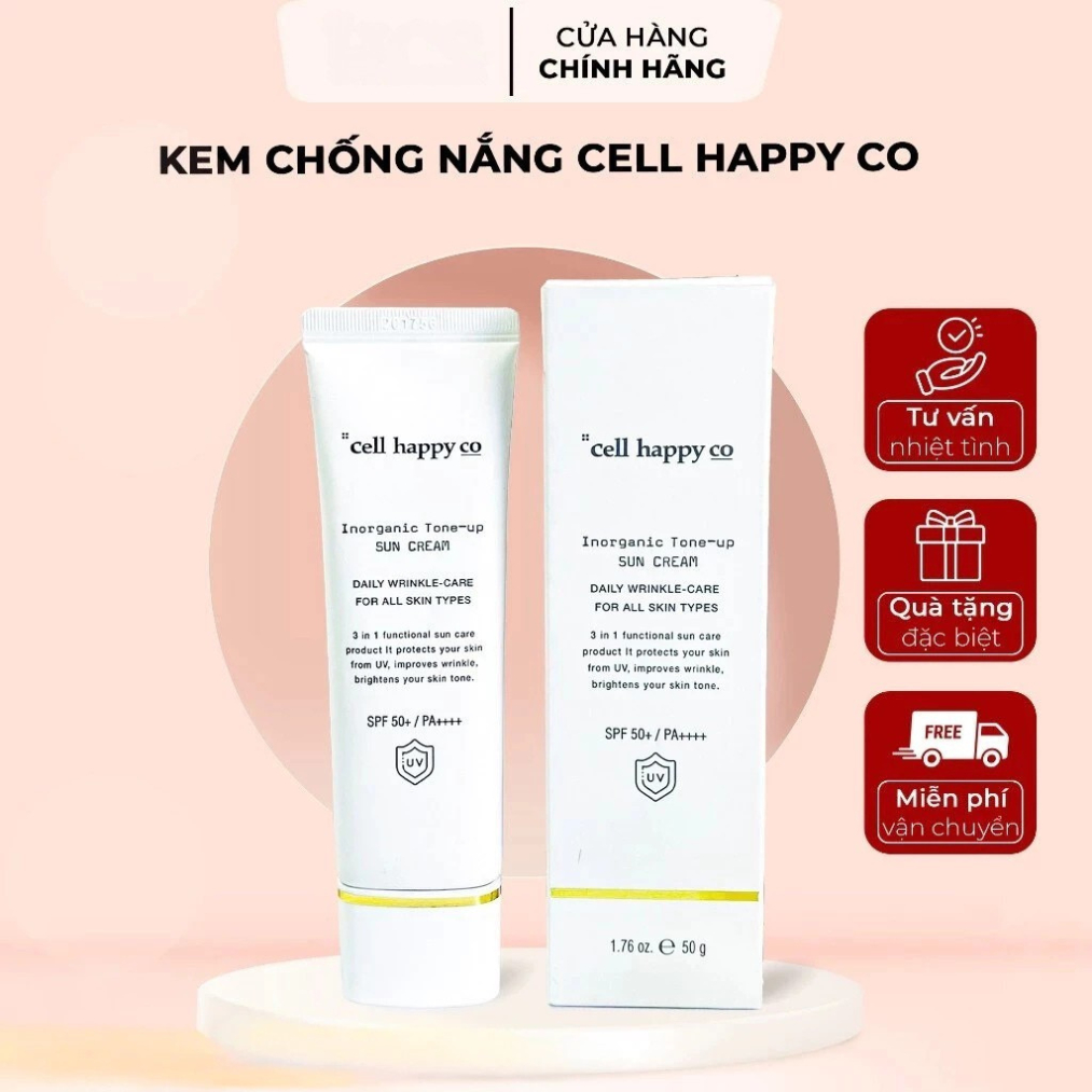  Kem Chống Nắng Cho Mặt KCN Dưỡng Da Cell Happy CO Nâng Tone Làm Trắng Da Trắng Hồng Giúp Da Căng Bóng Chống Lão Hoá 
