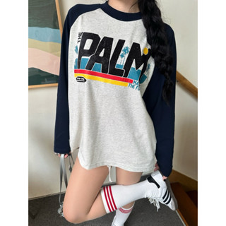 CHÍNH HÃNG - Áo Thun Tay Dài Raglan UNISEX "RETRO BEACH" Màu Xám Tiêu/Navy - ThePalm