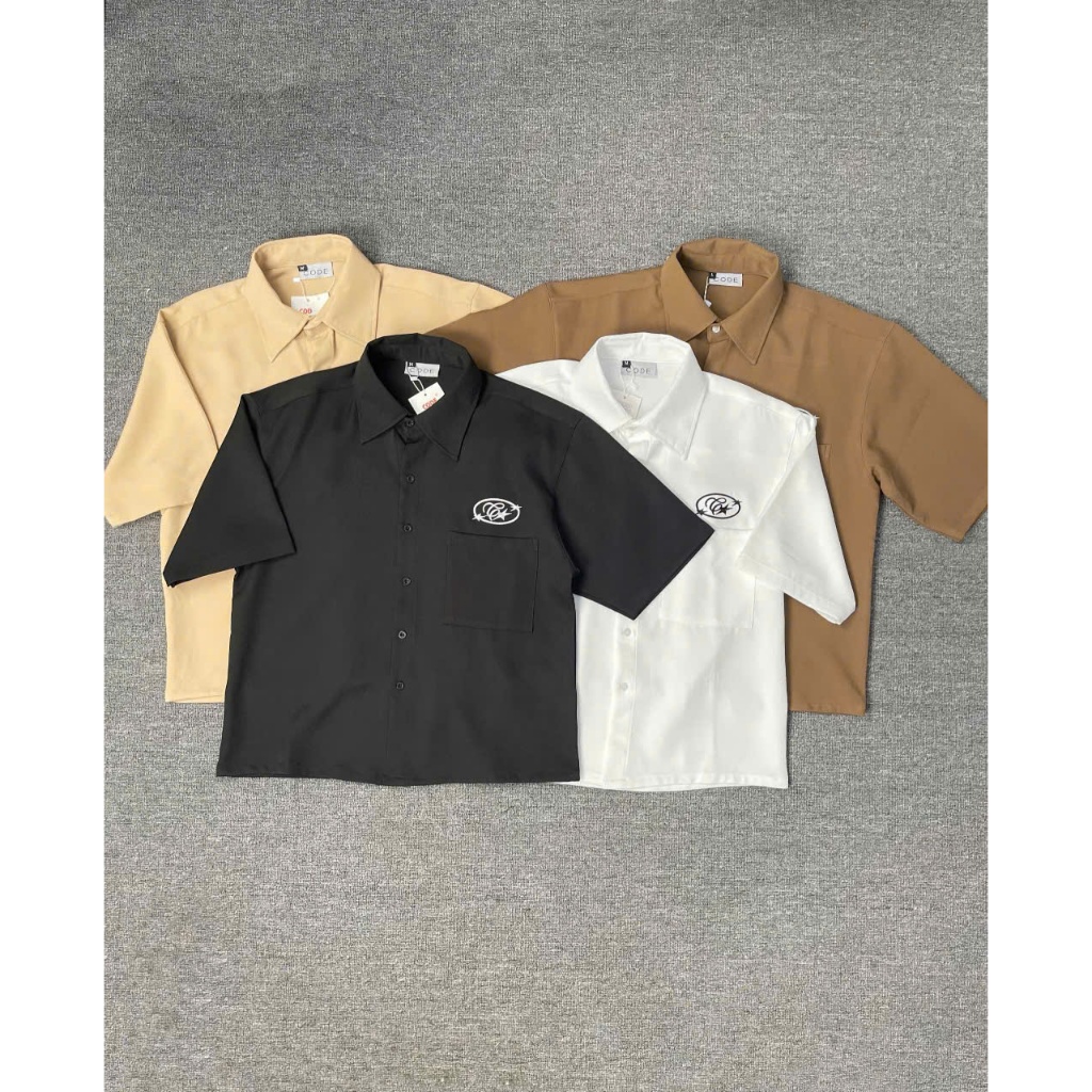 Áo sơ mi tay ngắn Oxford form boxy thêu chữ CODES STUDIO phong cách tối giản nam nữ local brand
