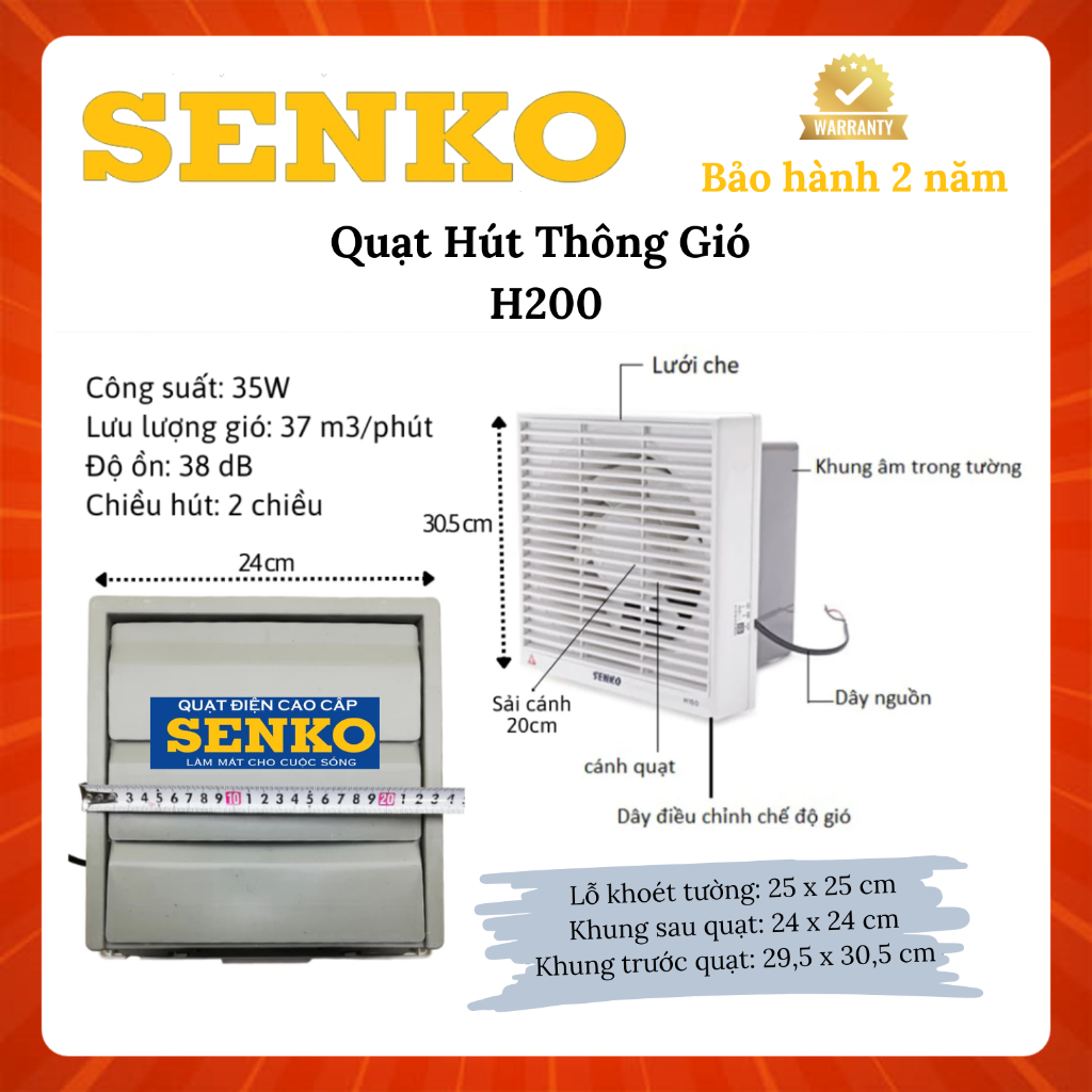 Quạt Hút Thông Gió Âm Tường Senko H250 / H200 / H150 / H100 - Hàng Chính Hãng - Bảo Hành 24 Tháng | BigBuy360 - bigbuy360.vn
