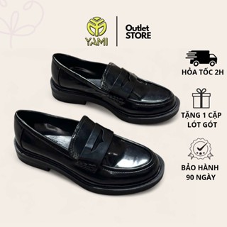 Loafer Nữ ZR Đen Bóng Size 35 37, Giày Moca Nữ Quai Yếm Cao Cấp Gót 3cm, Giày Xuất Xịn YAMI