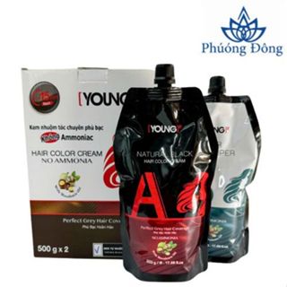  Kem nhuộm tóc phủ bạc Young giữ màu lâu không dính da đầu dạng túi 500gx2 túi 