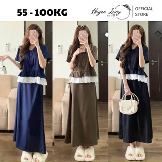 SET nữ bigsize ÁO SƠ MI PHỐI REN KÈM CHÂN VÁY DÀI trẻ trung nhẹ nhàng hot trend Huyền Lucy Bigsize