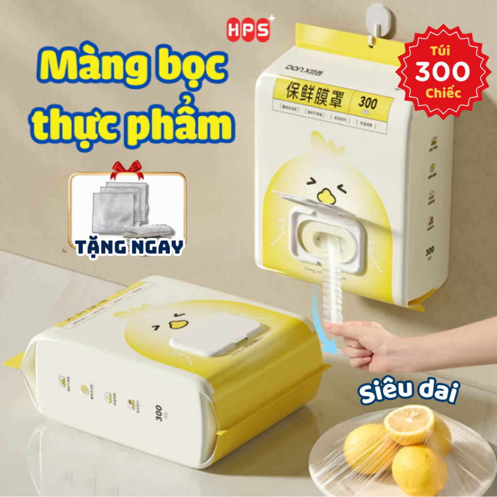 (CỠ LỚN) Bịch 300 màng bọc thực phẩm dạng rút siêu dai HPS hình gà con 38cm, Màng bọc PE có chun chịu nhiệt