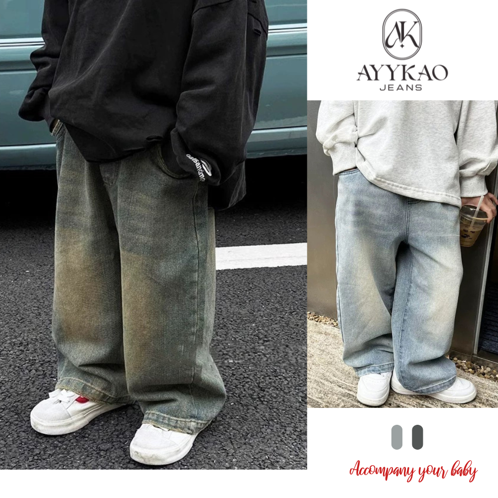 Quần jean bé trai ống rộng, quần bò bé trai dáng suông phong cách hàn quốc Q15 - Ayykao