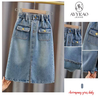 Chân Váy Jeans Suông Chữ A Xẻ Trước Cho Bé gái V1- Ayykao