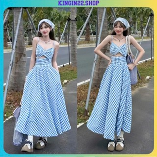Váy Nữ Đi Biển Buộc Nơ Lưng Mix Với Chân Váy Maxi Dáng Dài Kẻ Caro Siêu Hot Đi Biển, Du Lịch kingin22.shop