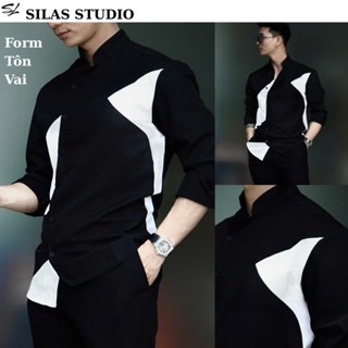 Áo sơ mi silas CT01 DinoThunder Cổ trụ cotton chéo nam giấu cúc