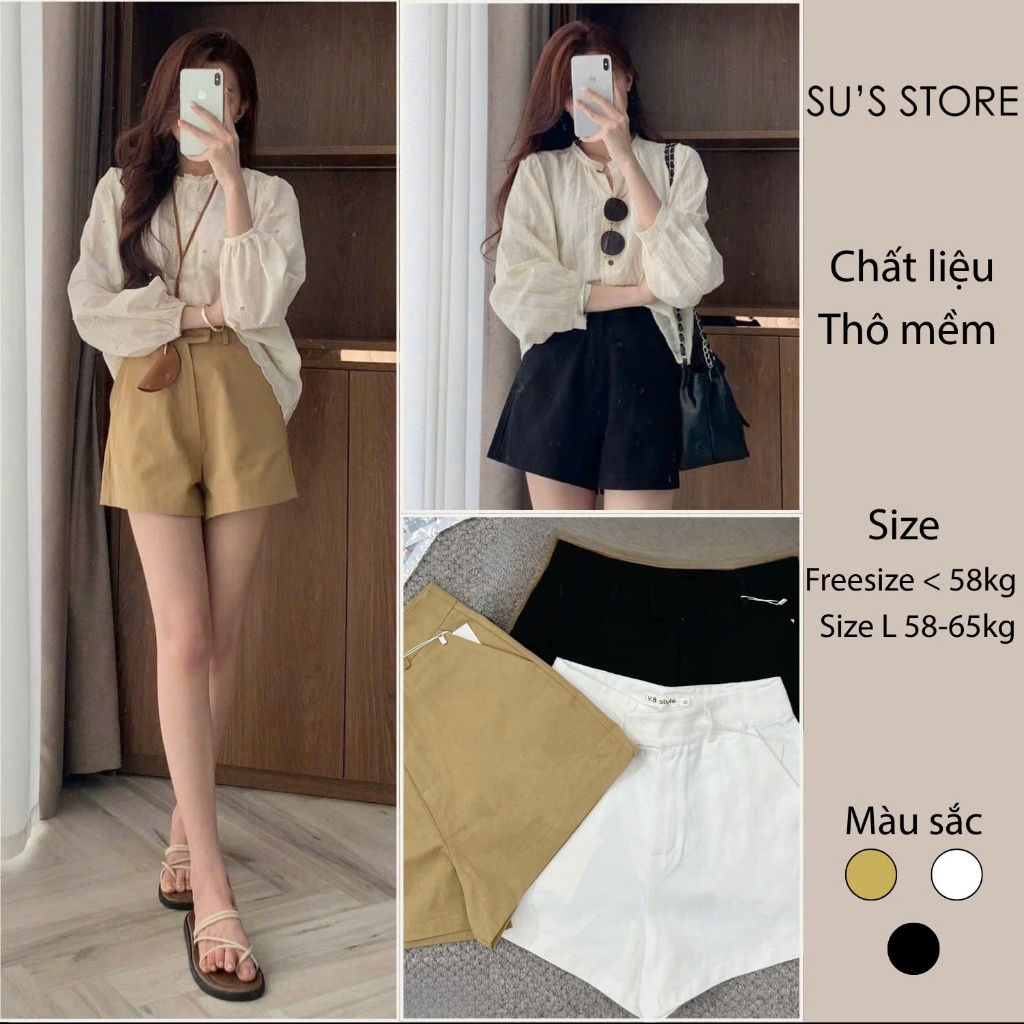 Quần Short Thô Trơn Cúc Giấu Dáng Suông Su Chang Q508 Thời Trang Nữ Bigsize