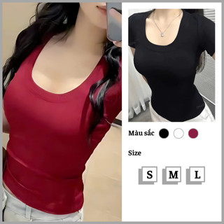 Áo thun tăm cổ vuông form ôm, áo babytee cổ vuông chất vãi thun bo gân co giãn