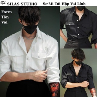 Áo sơmi nam Vai Lính Tay dài Silas phối túi hộp form tôn vai