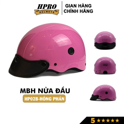 Nón bảo hiểm nửa đầu nữ Hpro helmet, màu hồng đáng yêu, kiểu dáng trẻ trung thời trang, Freesize(52-56cm)