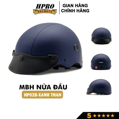 Nón bảo hiểm nửa đầu Hpro helmet, thời trang cao cấp, màu xanh than mạnh mẽ, cá tính, freesize (52-56cm).