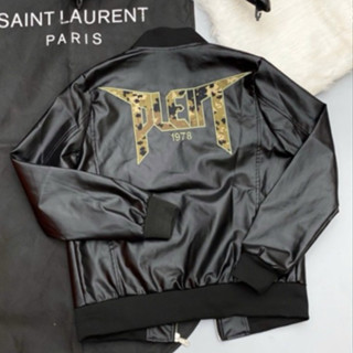  Áo Khoác Da Đen Philip Phong Cách Nam Nữ Tay Dài Menswear Jacket Áo Khoác Bomber Da Phôi Viền cao cấp chất đep 