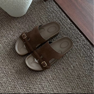 [ HÀNG SẴN- 4 MÀU] Dép nữ quai ngang da lộn TEHAN 4 màu êm ái trẻ trung