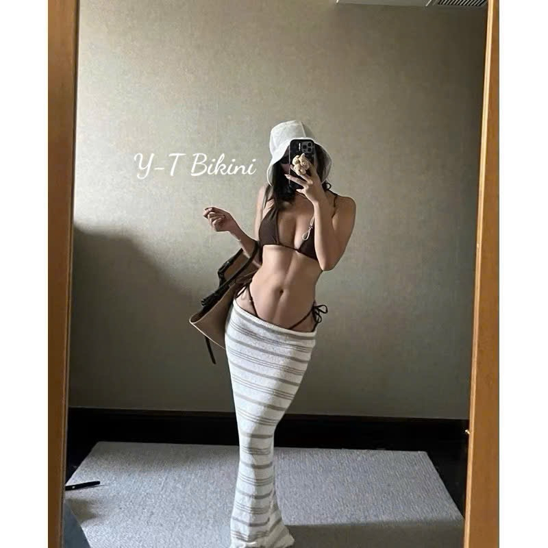 Bikini 2 mảnh khoen nhỏ mầu nâu đất khoe dáng đi biển | BigBuy360 - bigbuy360.vn