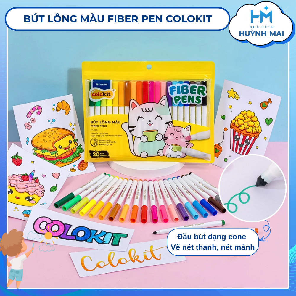 Bút Lông Màu Fiber Pen 20 Màu Basic Thiên Long Colokit Fp-c03, Bút Màu Rửa Được An Toàn
