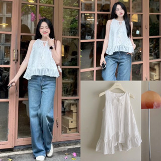 Áo xô thêu phối tơ bèo CHIBEST thiết kế sát nách cho mùa hè