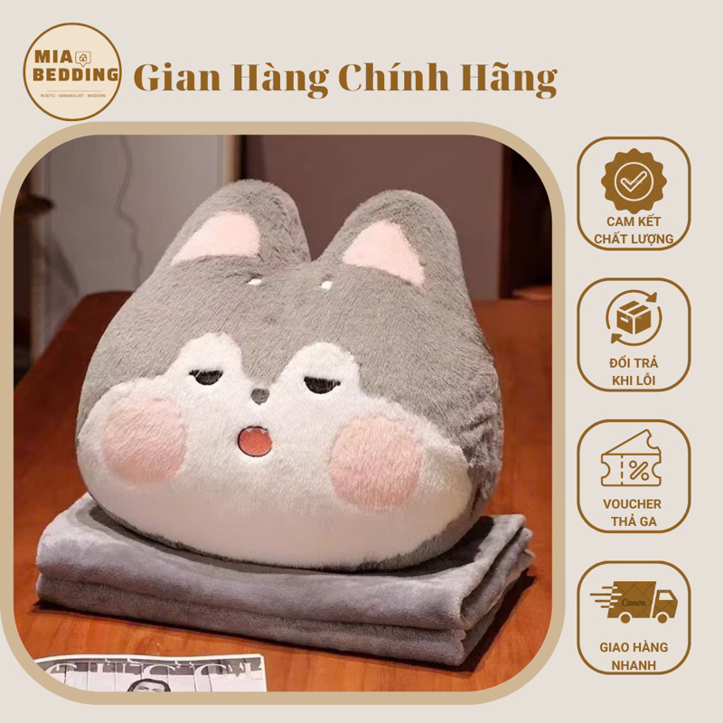Bộ chăn gối văn phòng đa năng 3in1 mẫu mới, chăn kèm gấu hình thú xinh xắn cho bé