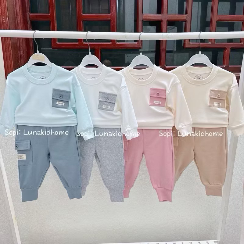 Hrnee Bộ nỉ lông hrnee thời trang thu đông cho bé trai gái