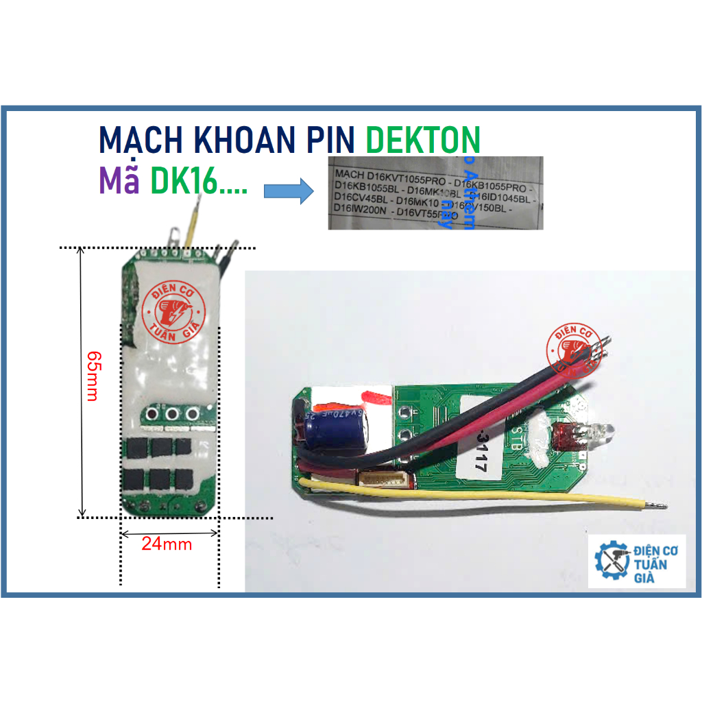 MẠCH KHOAN DEKTON D16: KVT1055PRO - KB1055PRO - KB1055BL - MK10BL - ID1045BL - CV45BL - MK10 - CV150