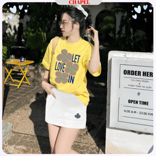 Set (Áo Thun Vàng + Váy Nỉ Trắng) Nữ CHAPEL cao cấp, Áo Phông Nữ chất Cotton co giãn Mềm Mịn Thoáng Mát -CP_x7133