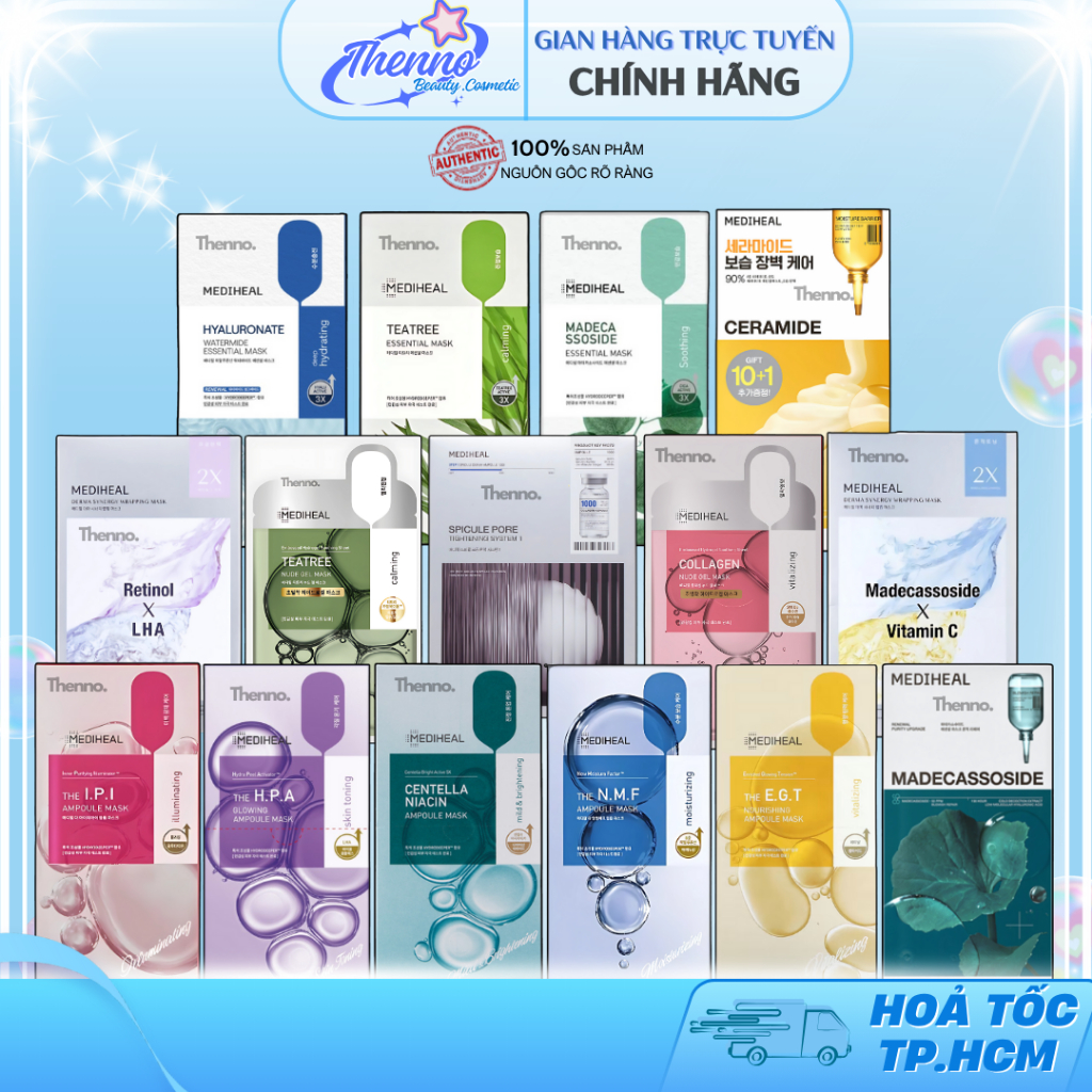 Hộp 10 Miếng Mặt Nạ Mediheal Essential Mask Giảm Mụn, Dưỡng Trắng, Chống Lão Hóa, Phục Hồi Da 24ml Hàn Quốc - Full Hộp