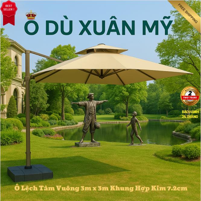 Ô Dù Lệch Tâm Vuông Cỡ Lớn 3m*3m Cao Cấp-Độ Bền Vượt Trội-Xoay 360 độ-Nghiêng Đa Góc-Bảo Hành 2 Năm.