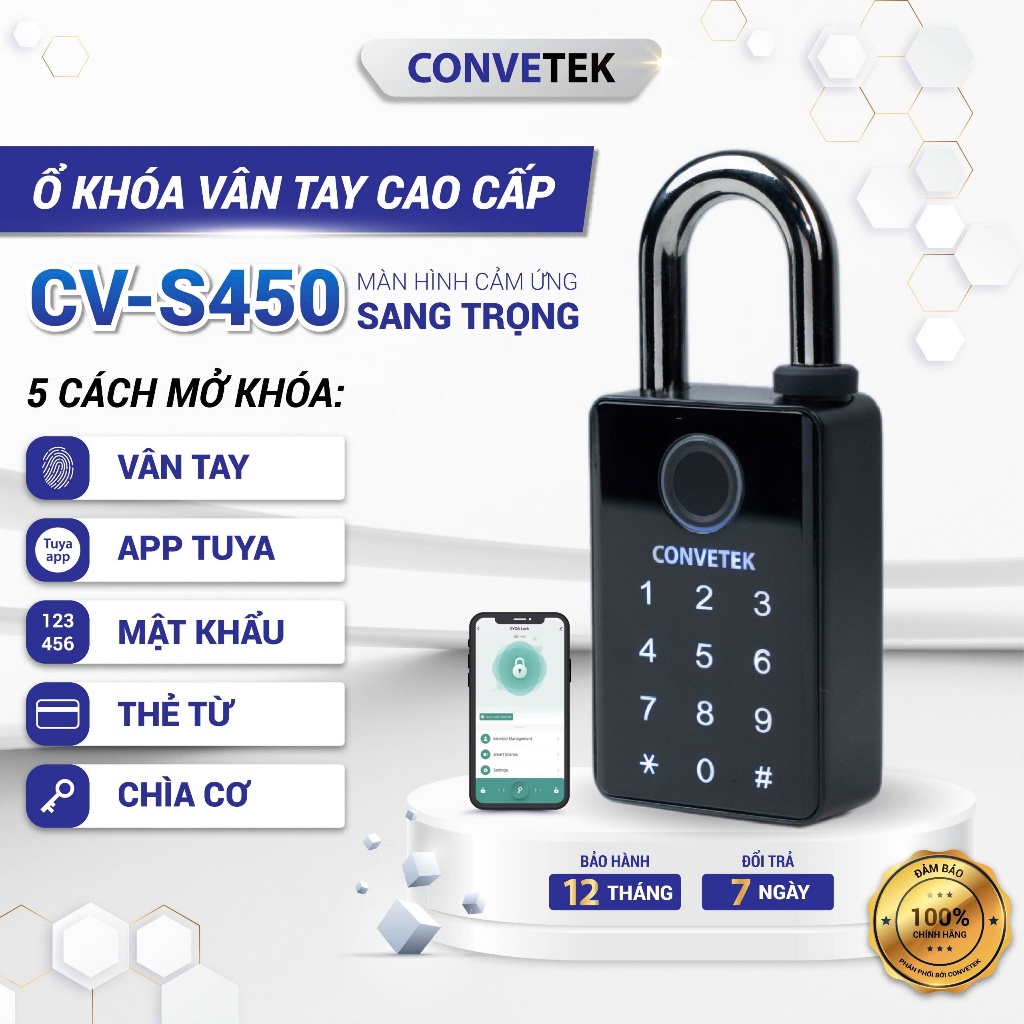 [Mẫu Hot 2025] Ổ Khoá Vân Tay Màn Hình Cảm Ứng CONVETEK CV-S450 5 Cách Mở Tiện Dụng Chống Nước Chất Liệu HợpKim Kẽm Chắn