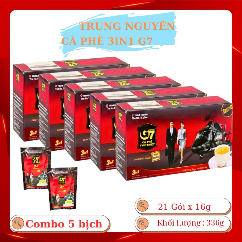 [COMBOM] 5 Hộp cà phê G7 Cafe Trung Nguyên Legend 3IN1 hòà tan 21 gói x 16gam