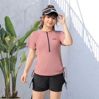Đồ bơi nữ bigsize tay ngắn phối khoá kéo quần đùi 2 lớp vải mềm mại co giãn BD0085