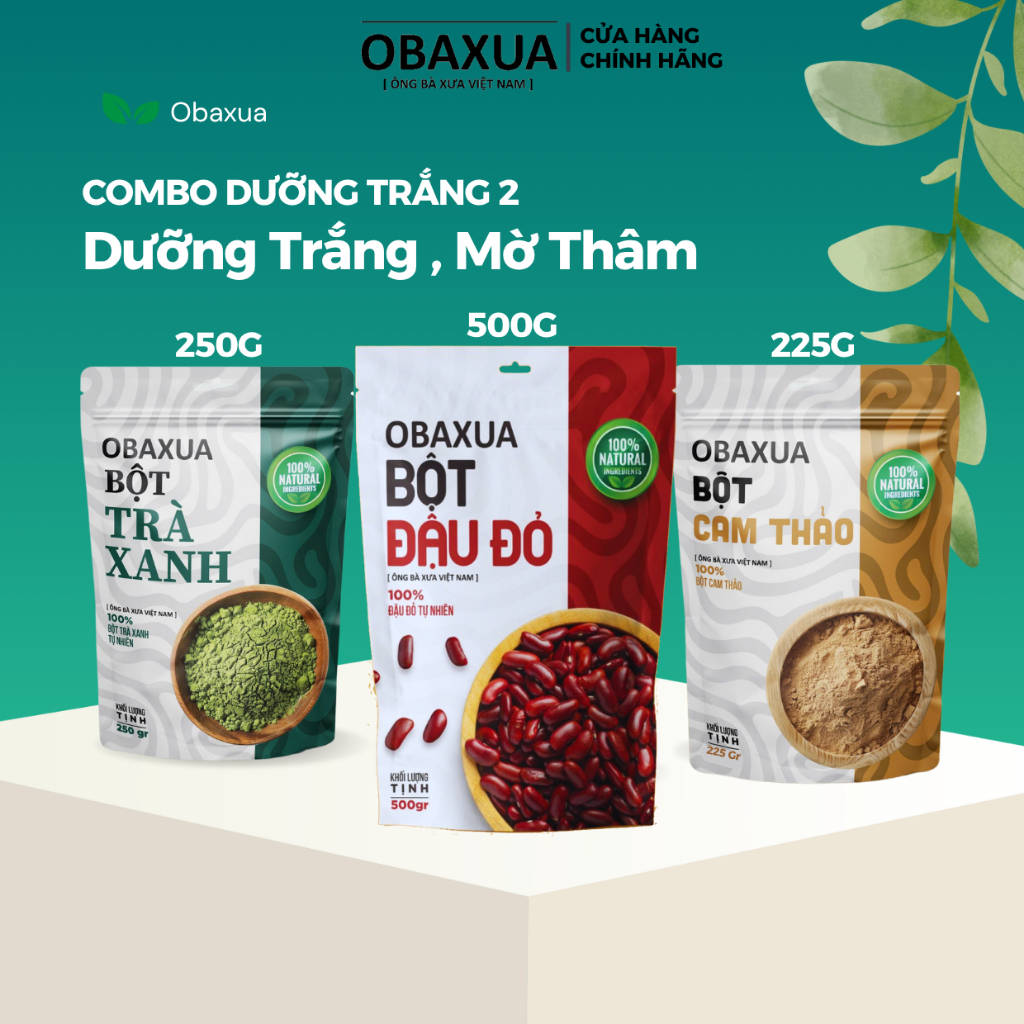  OBAXUA Combo 3 Bột Thiên Nhiên – Trà Xanh Đậu Đỏ Cam Thảo 