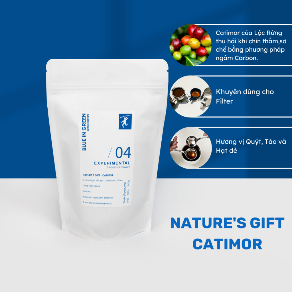 Cà phê rang Nature's Gift Catimor - Rang Nhạt - Blue in Green Coffee Roasters