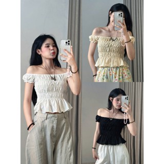 Áo trễ vai nhún ôm body dáng crotop chất gió nhăn Aotrevai333_P0K17