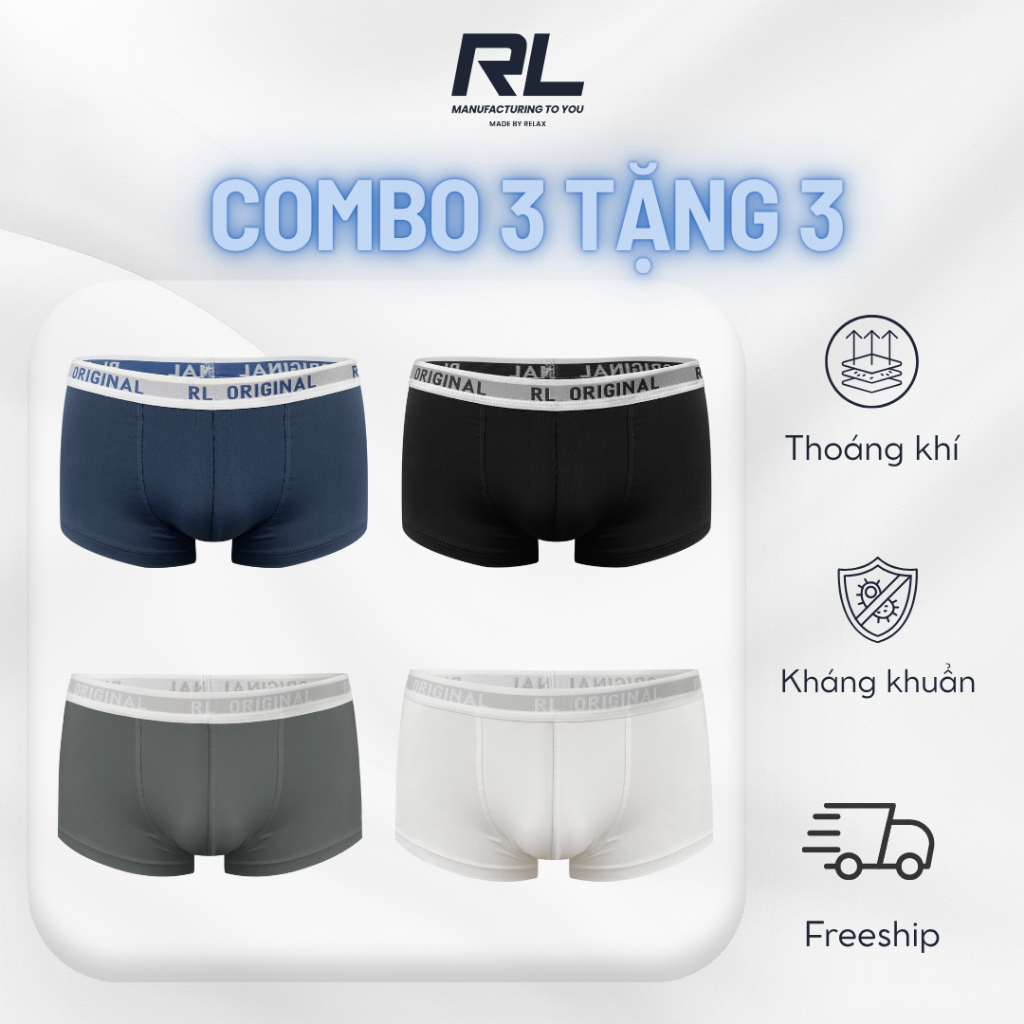 Combo 3 TẶNG 3 FREESHIP | Quần Lót Nam Boxer Relax New.RDO121 Co Giãn, Kháng Khuẩn, Thoáng Mát