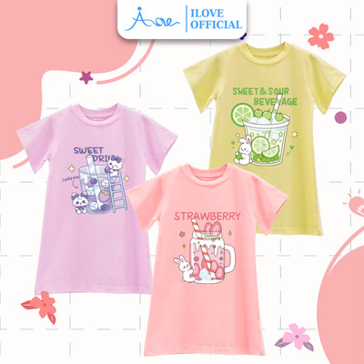 [MỚI] Váy CHỮ A cho bé AORE, Váy ngắn dáng Suông in hình ĐỒ UỐNG, Nước ngọt đáng yêu, chất cotton thoáng mát 9-34kg